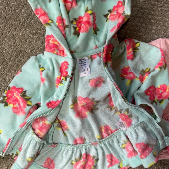 3 piece jacket bundle pink floral rainbow stripe coat hooded 3-6 month baby girl - Picture 4 of 4